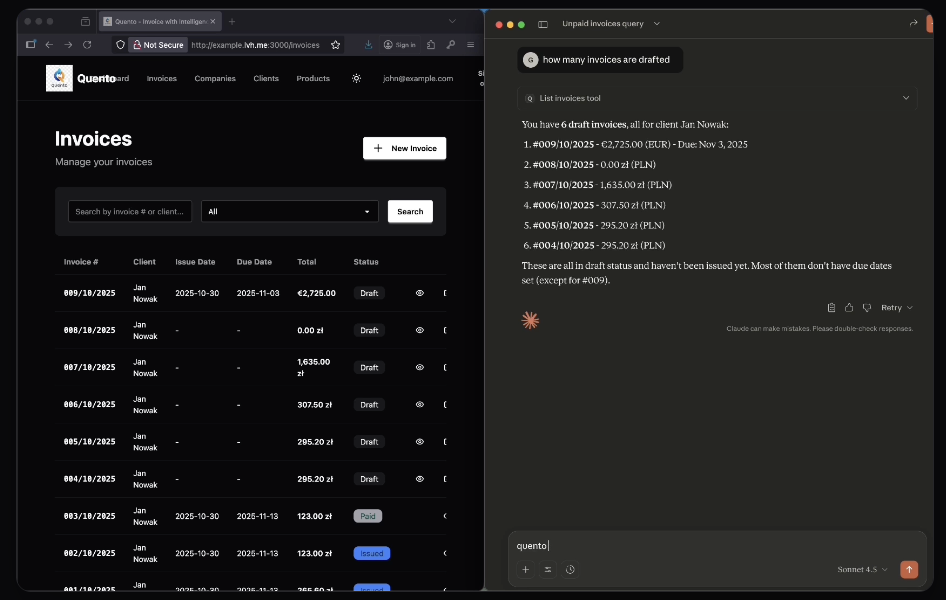 Quento AI-Powered Invoicing Interface