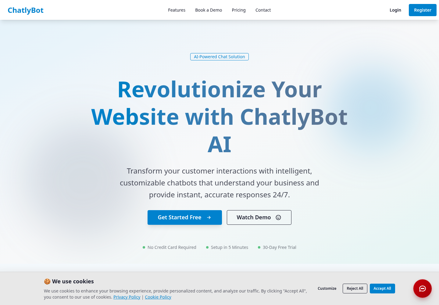 ChatlyBot AI customer support product homepage
